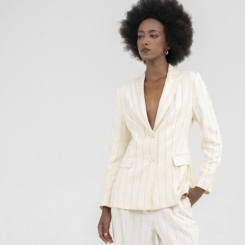 Women’s Sixdo Cream Linen Stripped Blazer